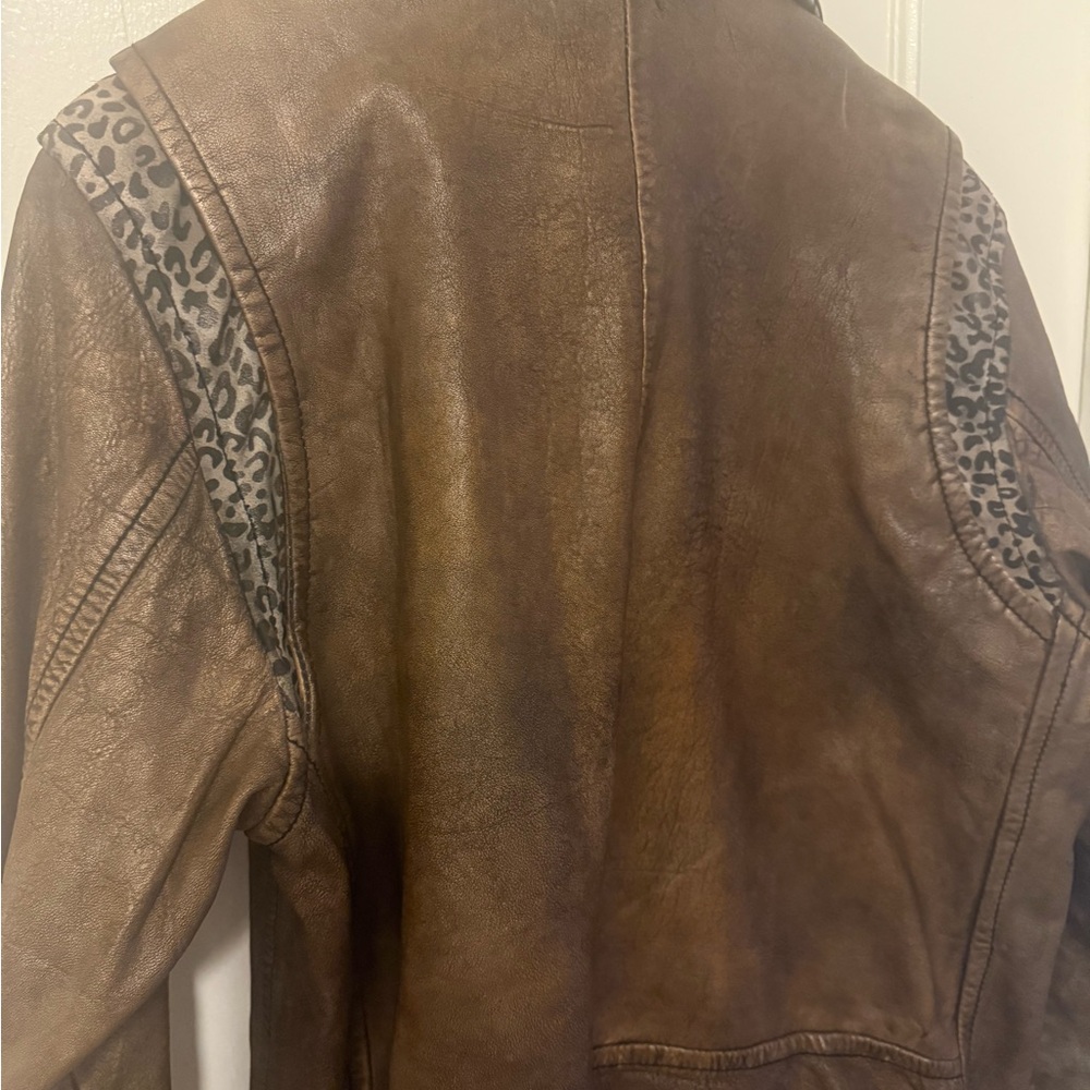 Free People We The Free Over You Brown Oversized Leather Leopard Moto Jacket - Picture 10 of 13